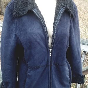 Navy Faux Shearing/Suede Utex Design Coat